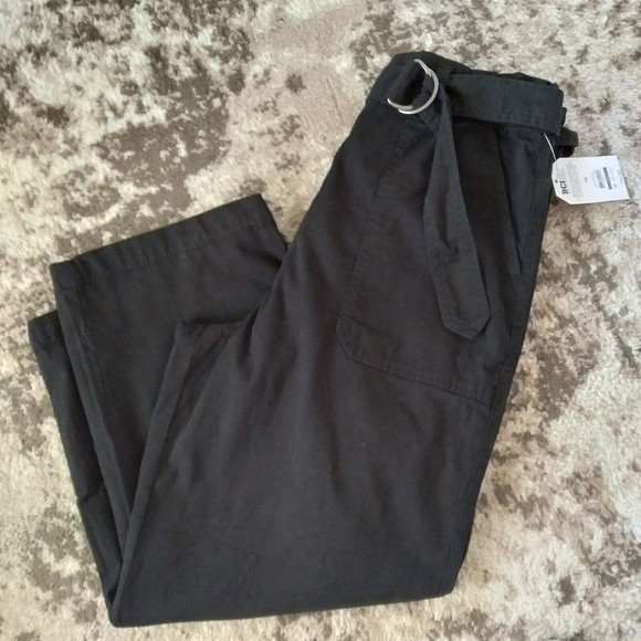 New Women's 14 Black Pant High Rise, Paperbag, Belt, Crop, Boyfriend Fit - Picture 6 of 6